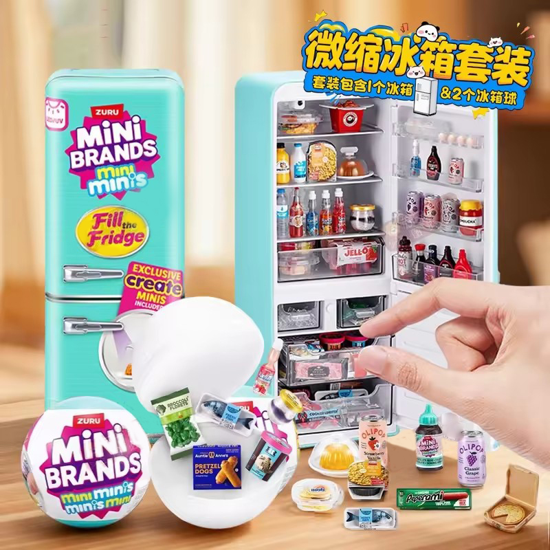 Play Kitchen Set - LEDライト付きミニ冷蔵庫おもちゃセット、ミニフード付きハウスミニ冷蔵庫、マイクロキッチンシーンデコレーション、ごっこ遊びギフト ﻿