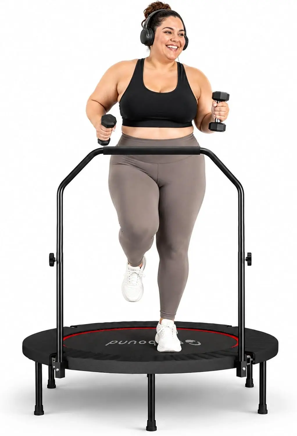 Trampoline Mini Indoor - 大人用リバウンダートランポリン - バー付き室内ミニトランポリン、3つの調整可能なフォームハンドル付きフィットネスリバウンダー、エクササイズ用