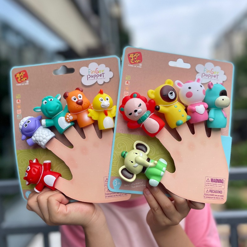 Kids Toys Elephant - 5 個子供動物指人形おもちゃセットライオン象クマミニ動物ハンドパペットストーリーテリング教育ギフトおもちゃ子供のため