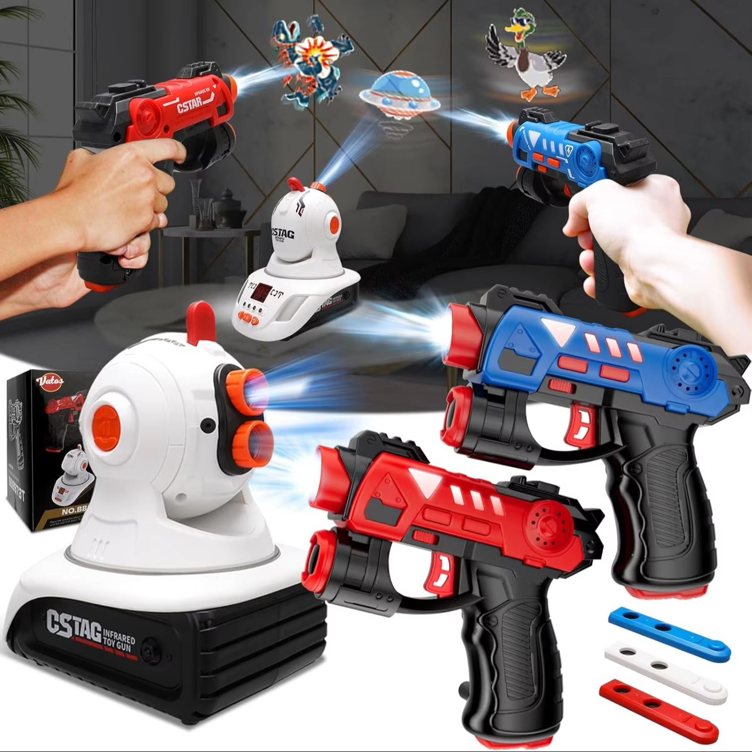 Laser Tag Set Kids - VATOS赤外線レーザータグプロジェクター アヒル狩りシューティングゲーム 2人用 Cスタグピストルガン おもちゃ 室内ゲーム