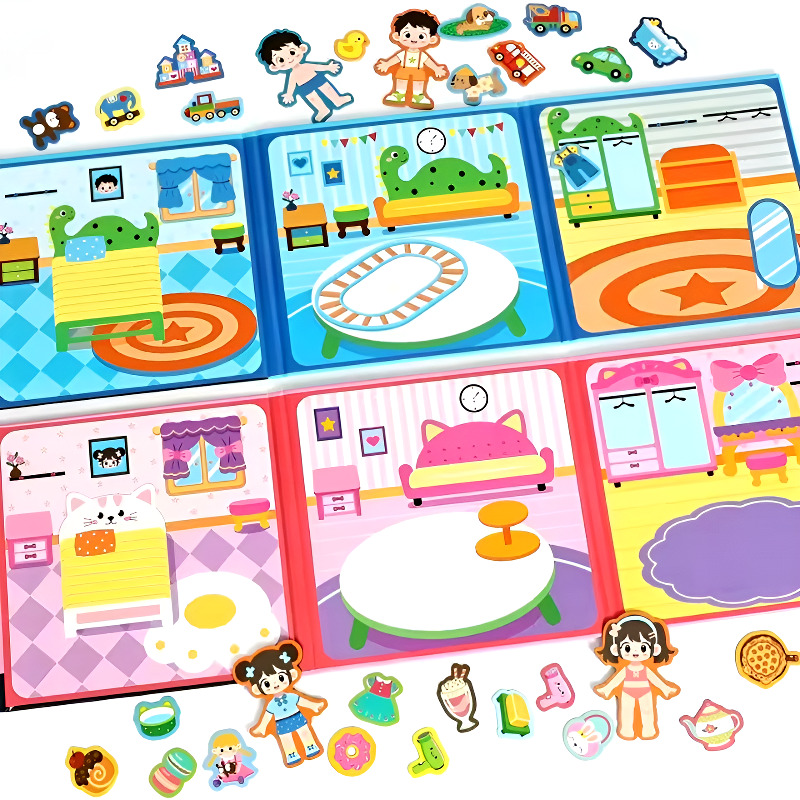 Kids Quiet Toys - 磁気静音ブック 男の子 女の子 着せ替えゲーム 繰り返し使えるマグネットステッカーブック モンテッソーリ教育玩具