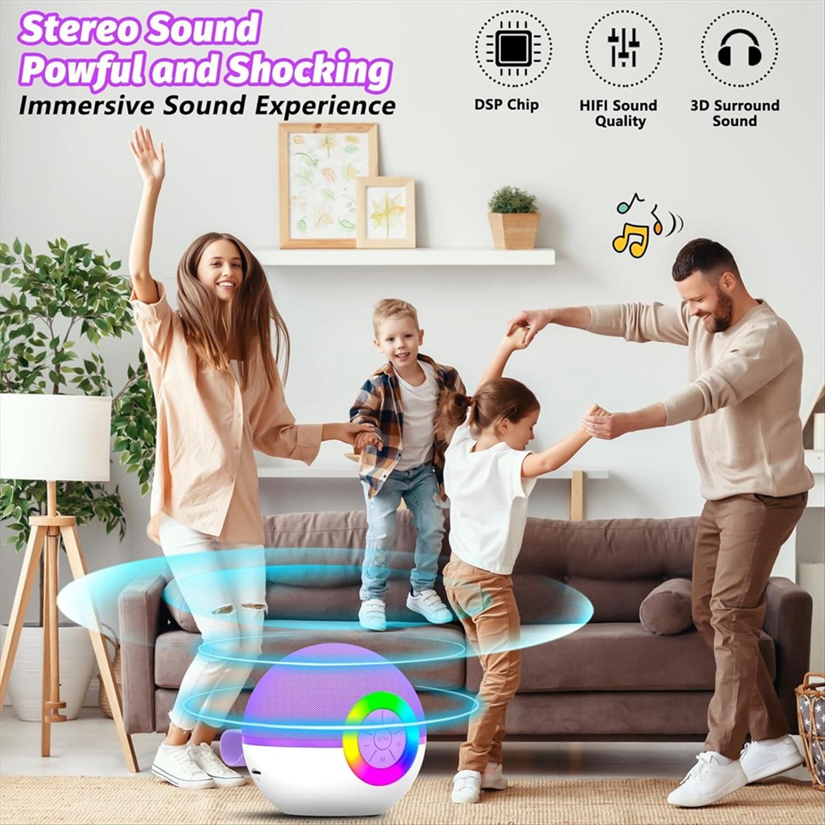 Kids Microphone Karaoke - DTC5 ミニカラオケマシン、マイク2本付き、LEDライト付きポータブルBluetoothマイクソングトイ、子供向けクリスマス誕生日プレゼント、A