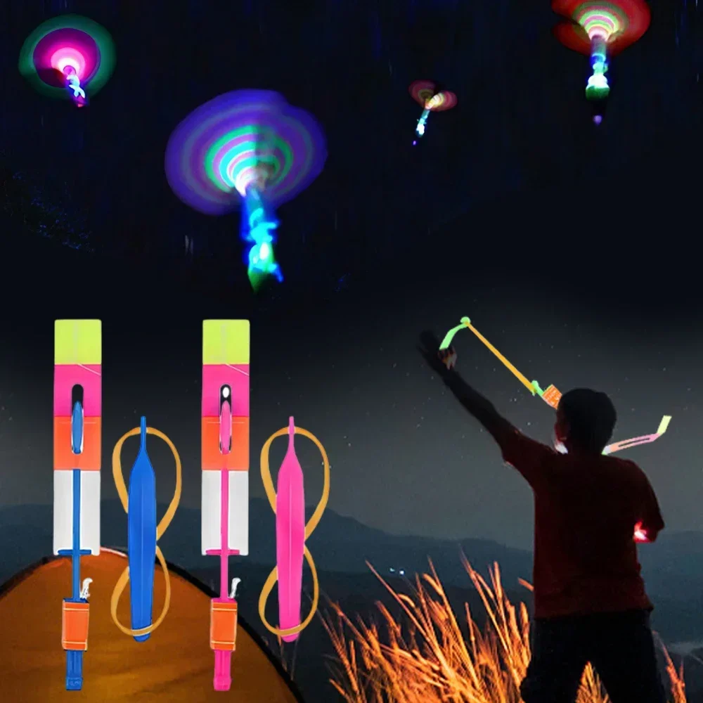 Kids Toys 10 Year Old - 5/10/20 個 Led ライト矢印ヘリコプターパチンコ射出飛行おもちゃ子供大人ミニ飛行おもちゃフラッシュゴムバンドカタパルトおもちゃ