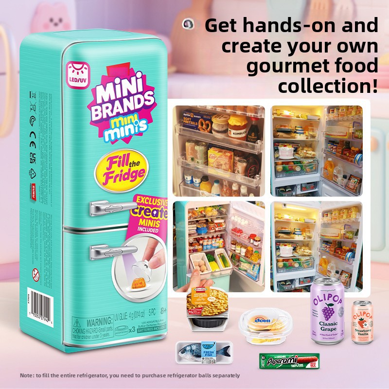 Play Kitchen Set - LEDライトアップミニ冷蔵庫おもちゃセットハウスミニ冷蔵庫ミニフード付きマイクロキッチンシーンデコレーションごっこ遊びミステリーギフト