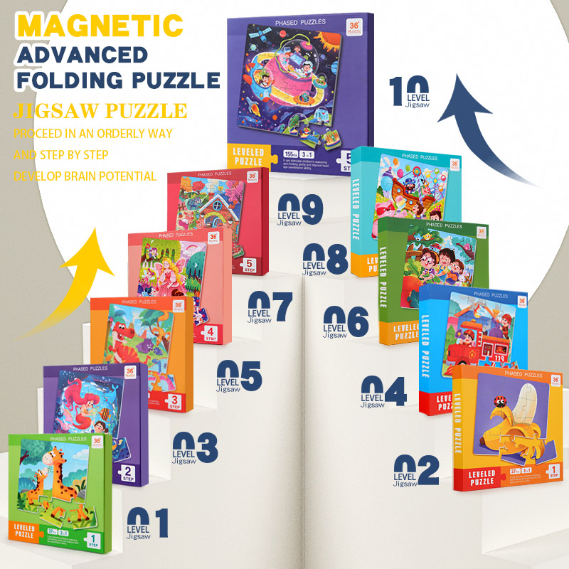 Kids Quiet Toys - 子供用磁気木製パズル漫画柄ビジーブックジグソーパズルゲーム子供用モンテッソーリ教育玩具