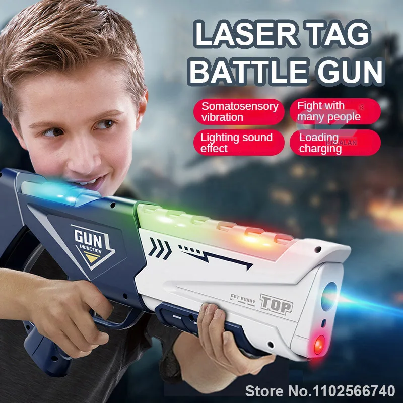 Laser Tag Set Kids - 赤外線レーザータグガン（子供用）、振動フィードバック＆LEDライト付き、屋内外ゲーム用マルチプレイヤーバトル玩具