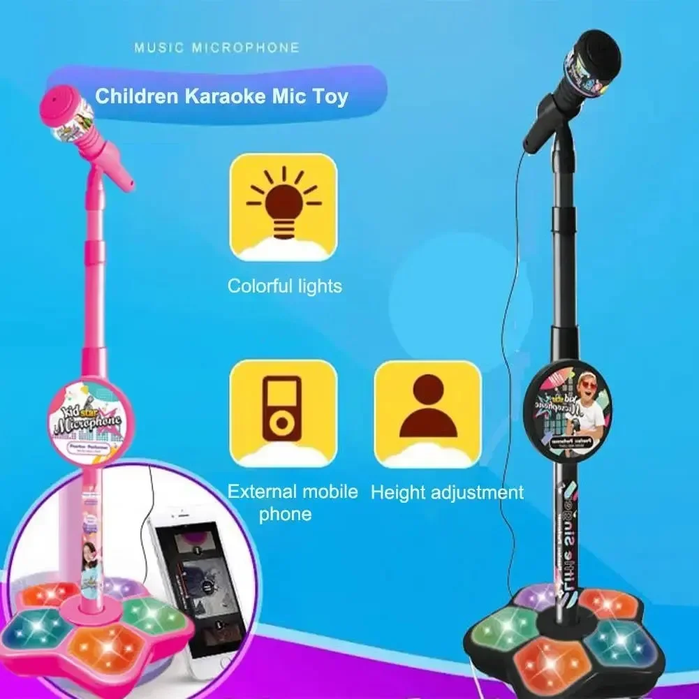 Kids Microphone Karaoke - キッズマイク スタンド付き カラオケソング 縦型マイク 楽器おもちゃ 脳トレ