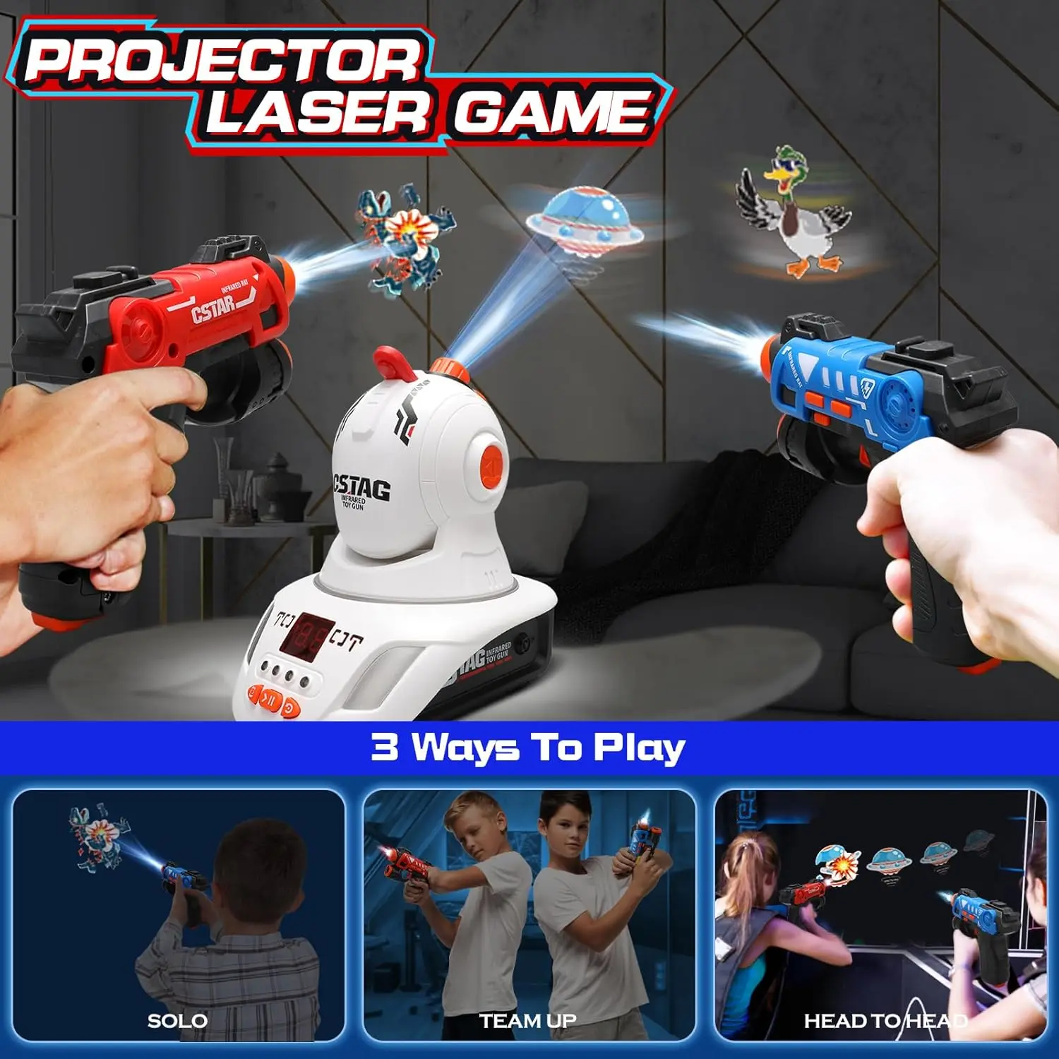 Laser Tag Set Kids - レーザータグガンセット、プロジェクターターゲット付き、赤外線対戦おもちゃ銃、2人用屋内戦闘ゲーム、子供家族パーティー向け