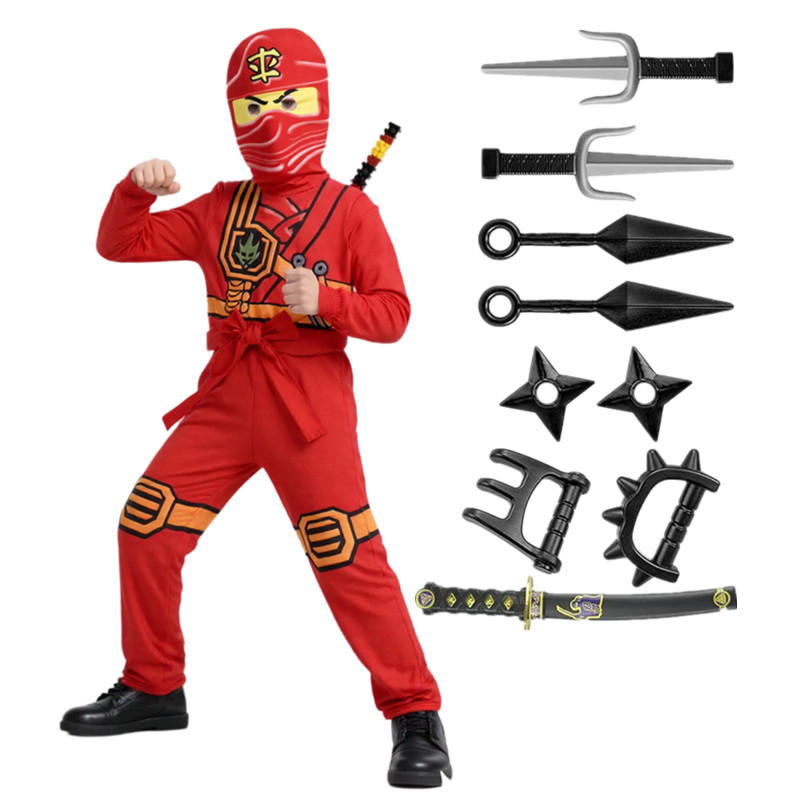Kids Toys Set - キッズ忍者ファントムコスチューム 日本の侍仮面ヒーロー ハロウィンパフォーマンス衣装 おもちゃアクセサリー付き