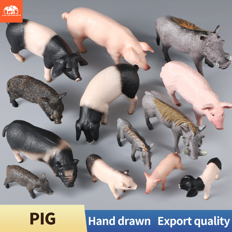 Kids Toys Packaging - 家禽農場動物アクションフィギュアセット - 豚、雌豚、ウシジ、イノシシ、シマウマのシミュレーションおもちゃモデル、子供向け装飾、クリスマスプレゼント