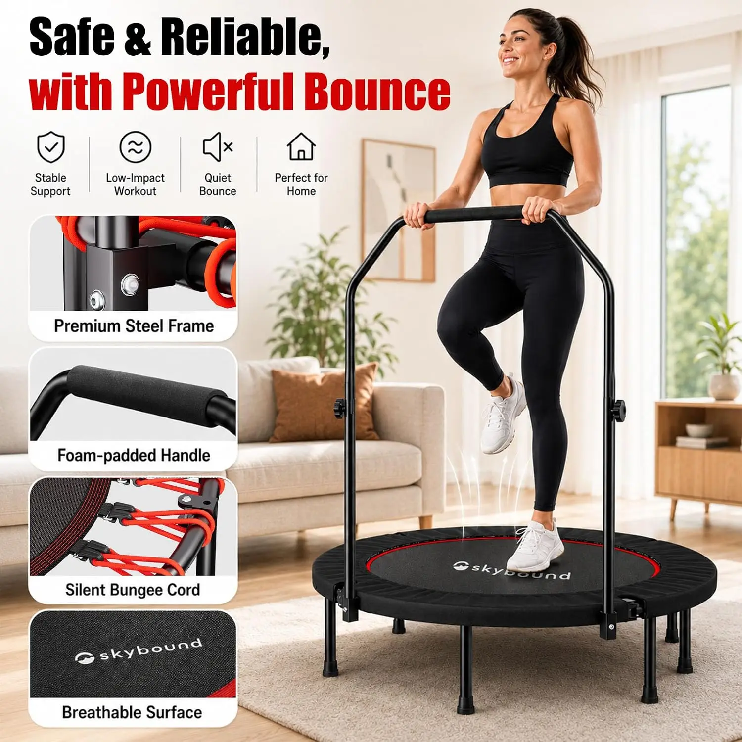 大人用リバウンダートランポリン - バー付き室内ミニトランポ - Trampoline Mini Indoor のレビューと価格