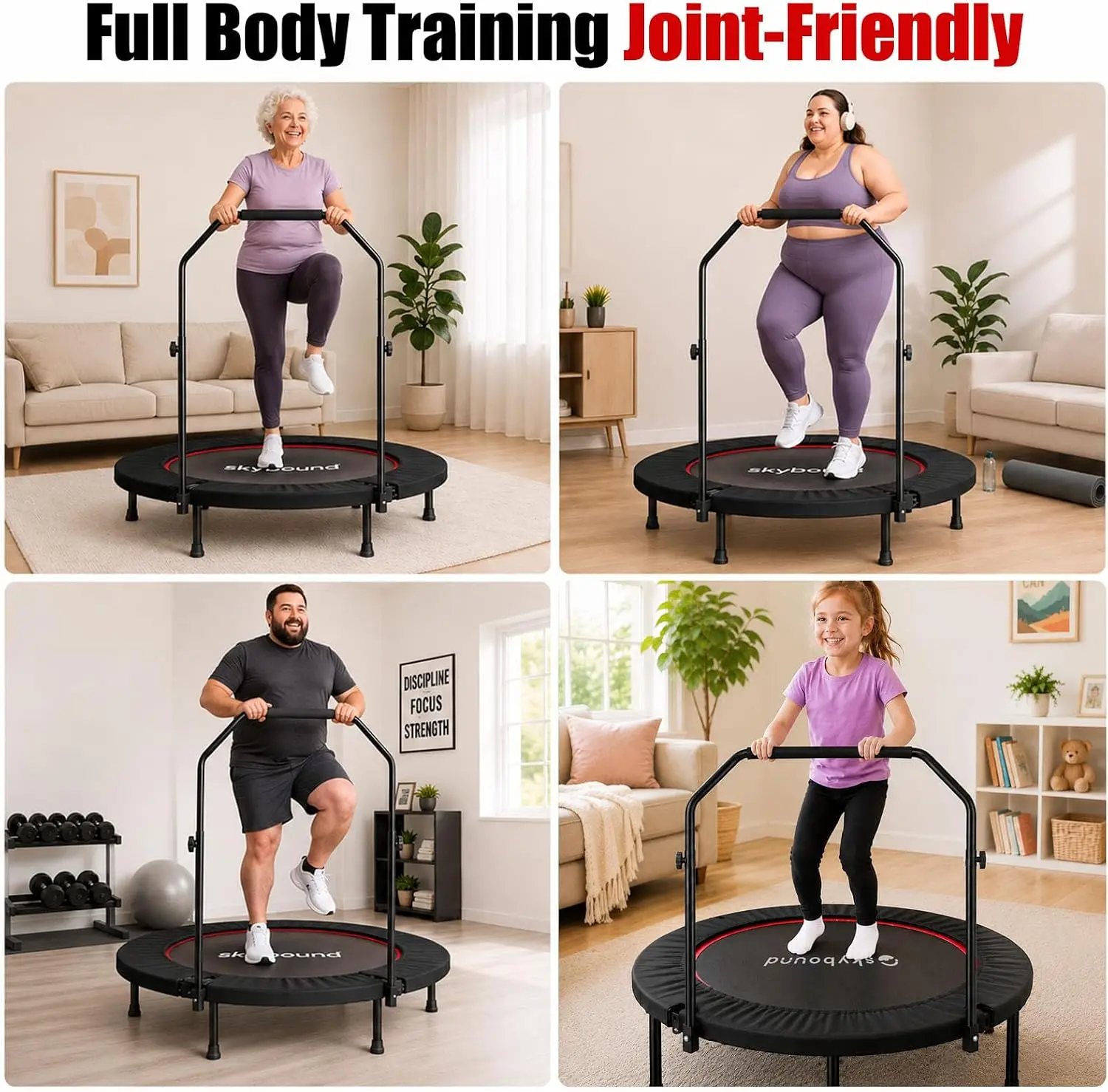 大人用リバウンダートランポリン - バー付き室内ミニトランポ - Trampoline Mini Indoor のレビューと価格