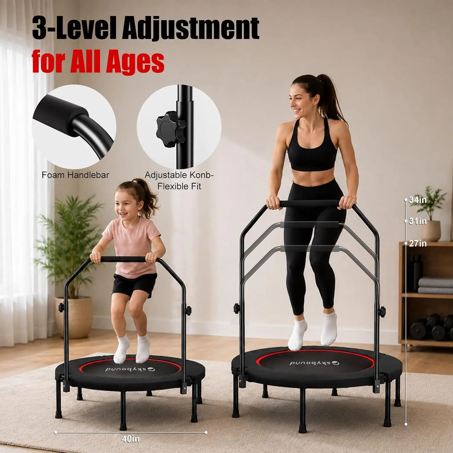 大人用リバウンダートランポリン - バー付き室内ミニトランポ - Trampoline Mini Indoor のレビューと価格