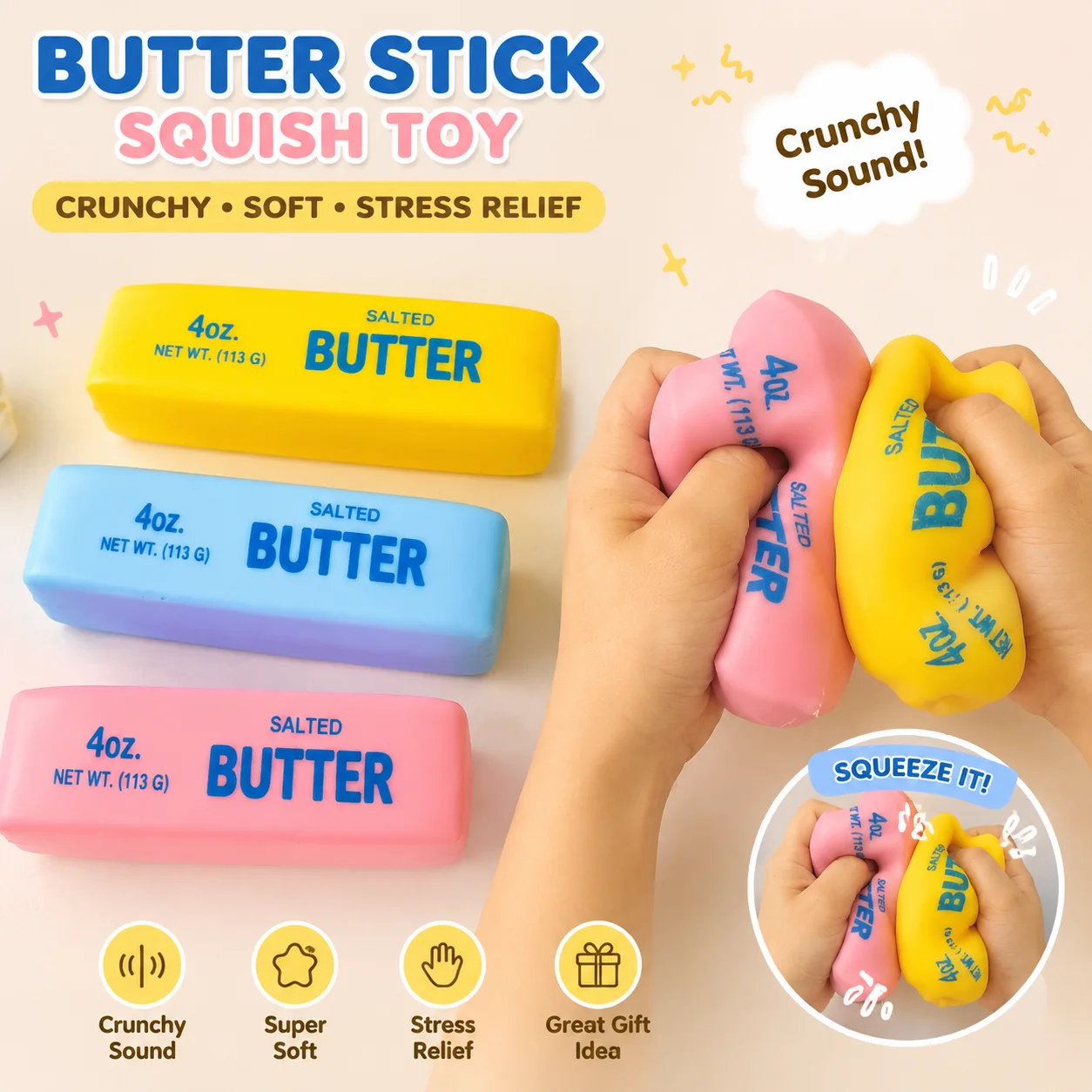 リアルなバタースティック型スクイーズ玩具、人気のカリカリ感の - Sensory Fidget Toys のレビューと価格