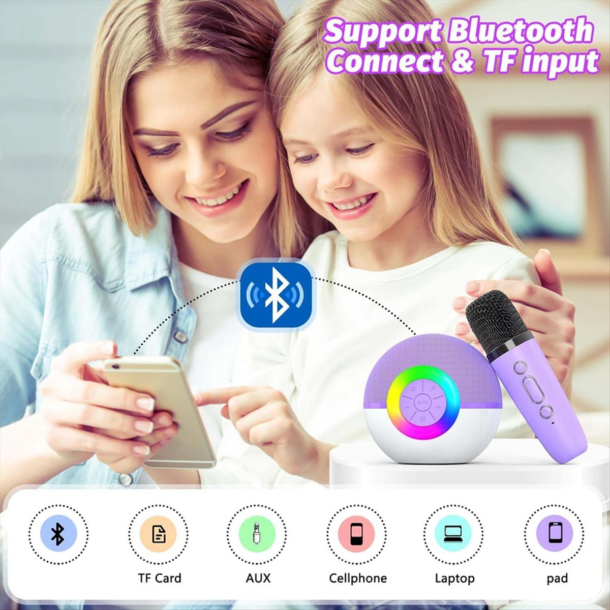 DTC5 ミニカラオケマシン、マイク2本付き、LEDライト付 - Kids Microphone Karaoke のレビューと価格