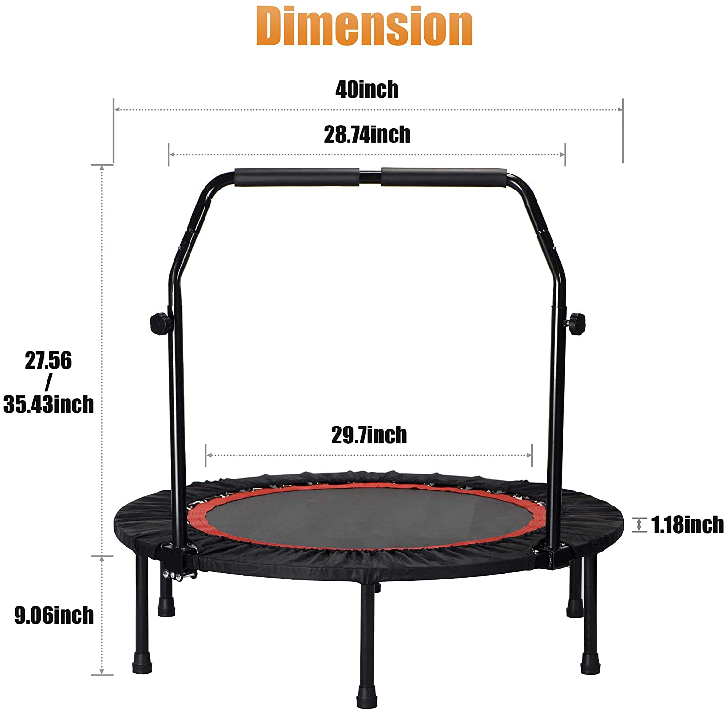 40インチ折りたたみ式ミニトランポリン、フォームハンドル付き - Trampoline Mini Indoor のレビューと価格