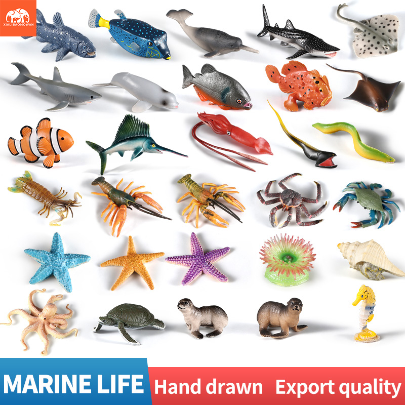 海洋生物動物アクションフィギュアセット - イルカ、サメ、ヒ - Kids Toys Packaging のレビューと価格